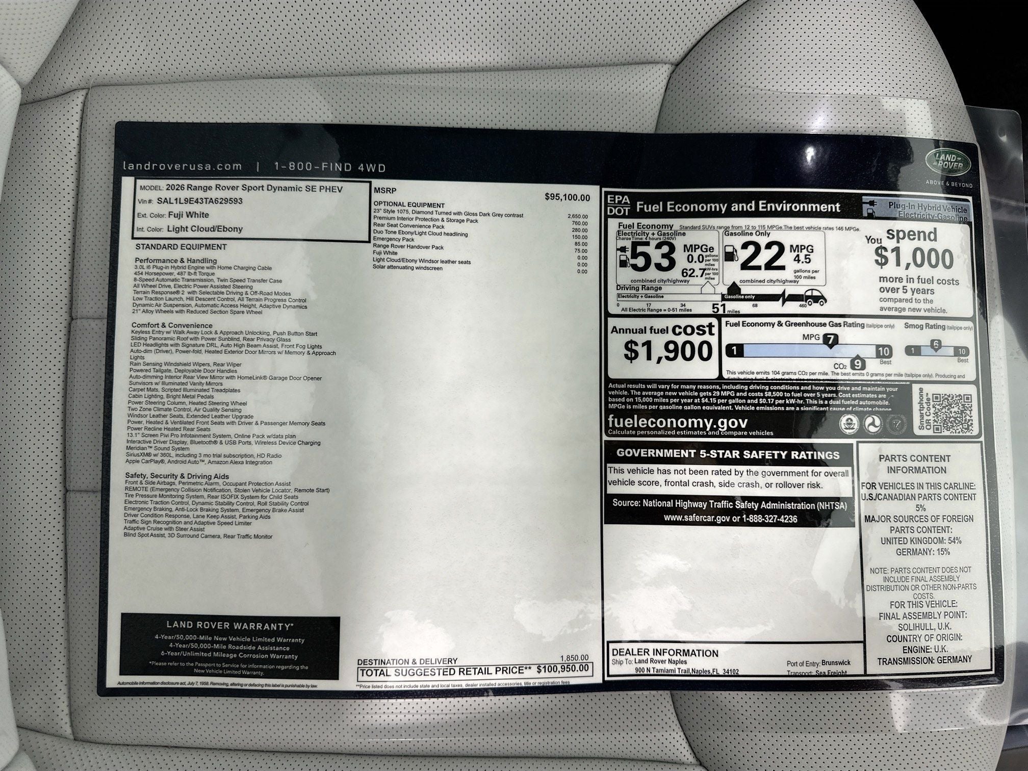 2026 Land Rover Range Rover Sport Plug-in Hybrid Dynamic SE