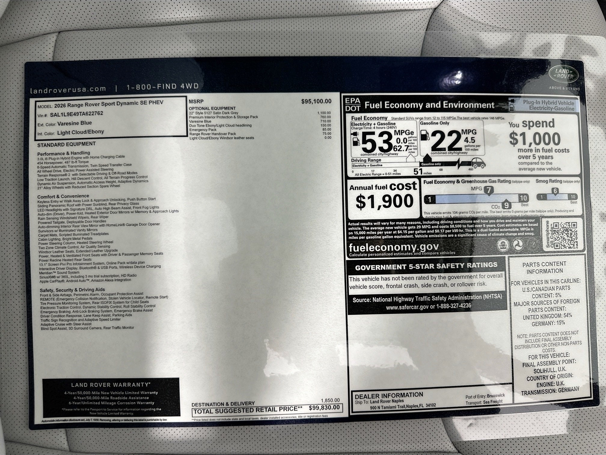 2026 Land Rover Range Rover Sport Plug-in Hybrid Dynamic SE
