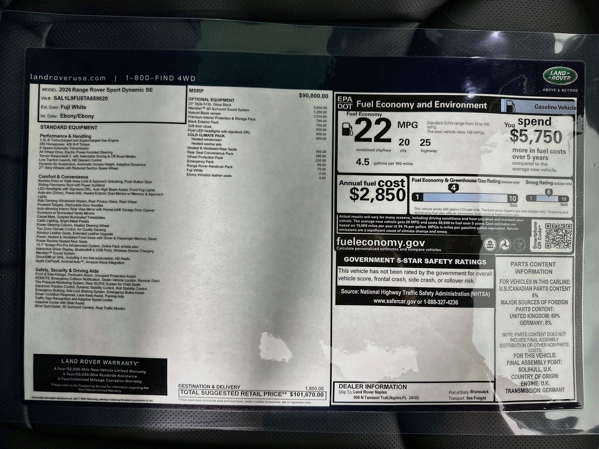 2026 Land Rover Range Rover Sport Dynamic SE