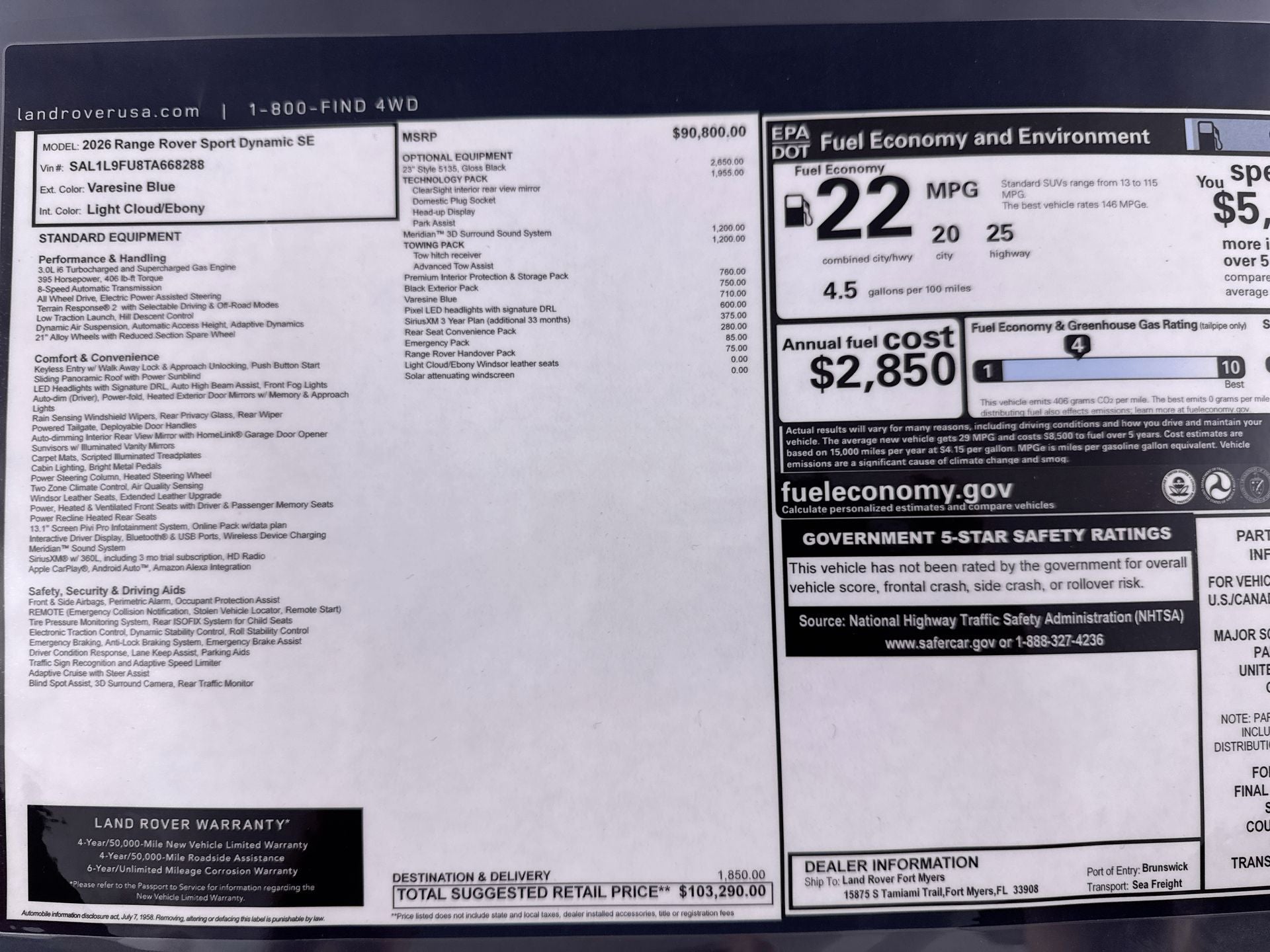 2026 Land Rover Range Rover Sport Dynamic SE