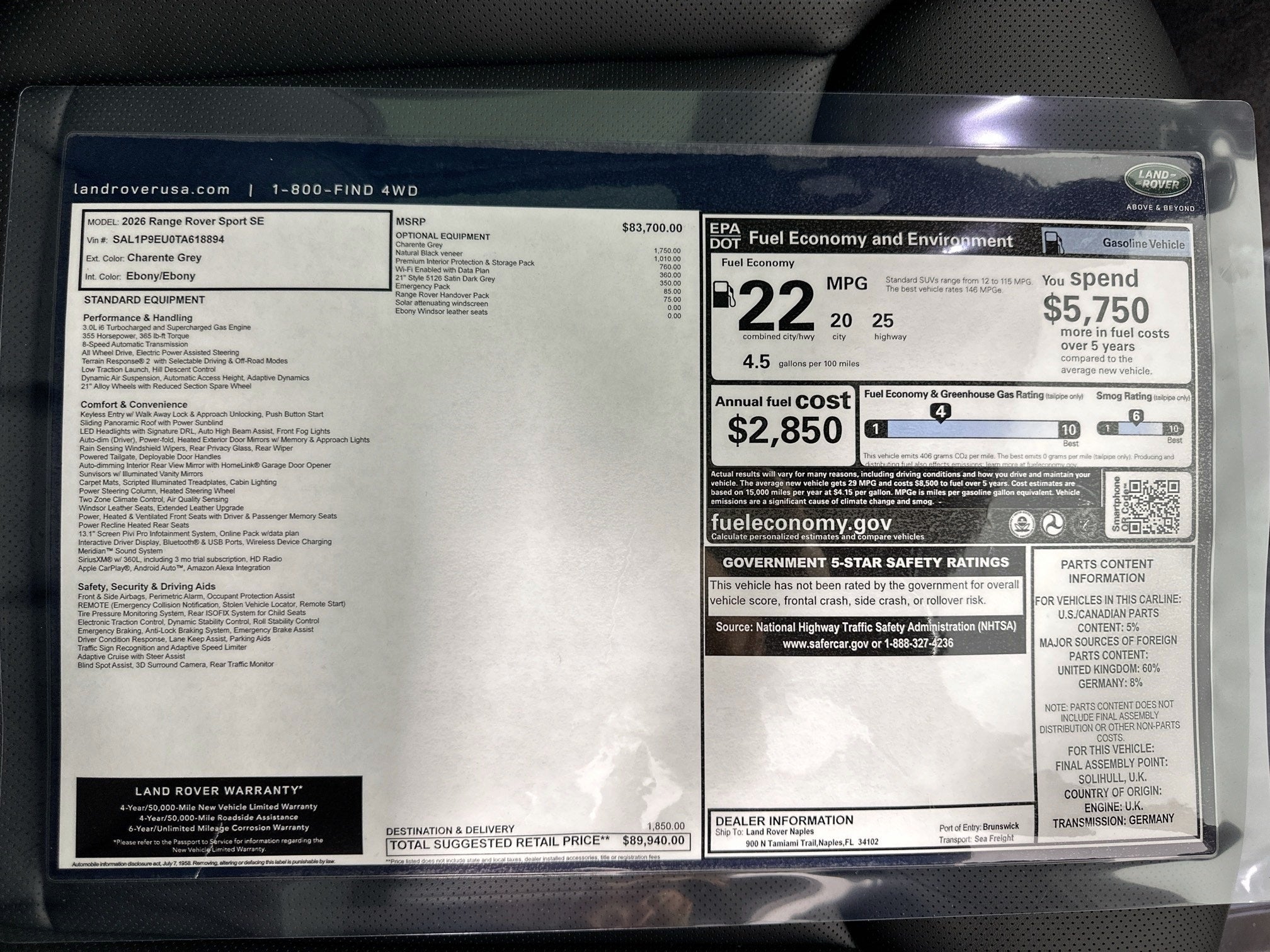 2026 Land Rover Range Rover Sport SE