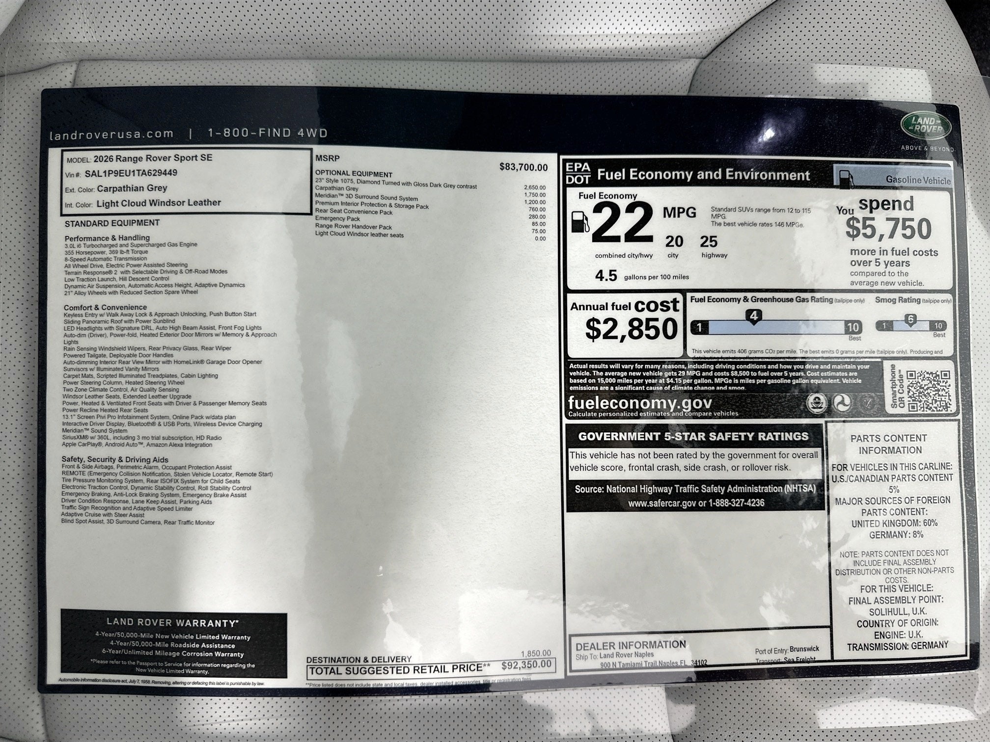 2026 Land Rover Range Rover Sport SE