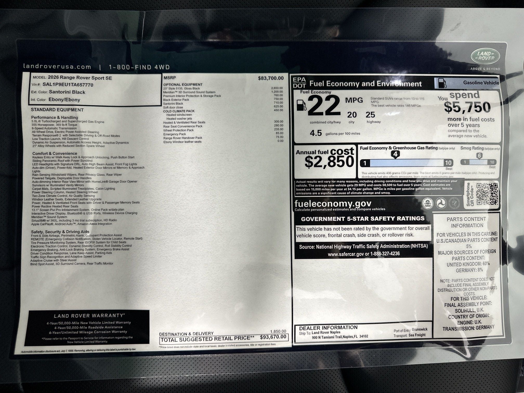 2026 Land Rover Range Rover Sport SE
