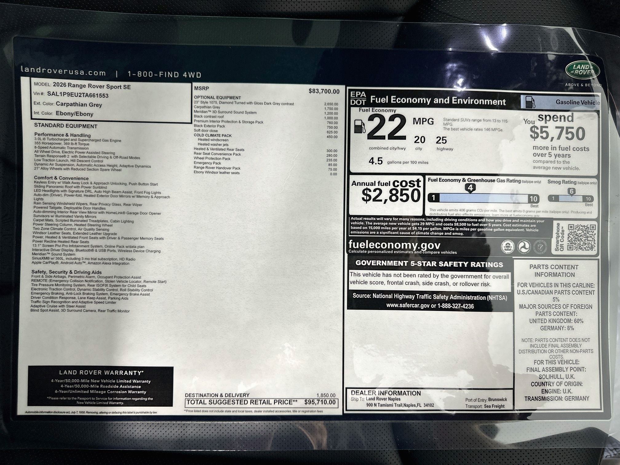 2026 Land Rover Range Rover Sport SE