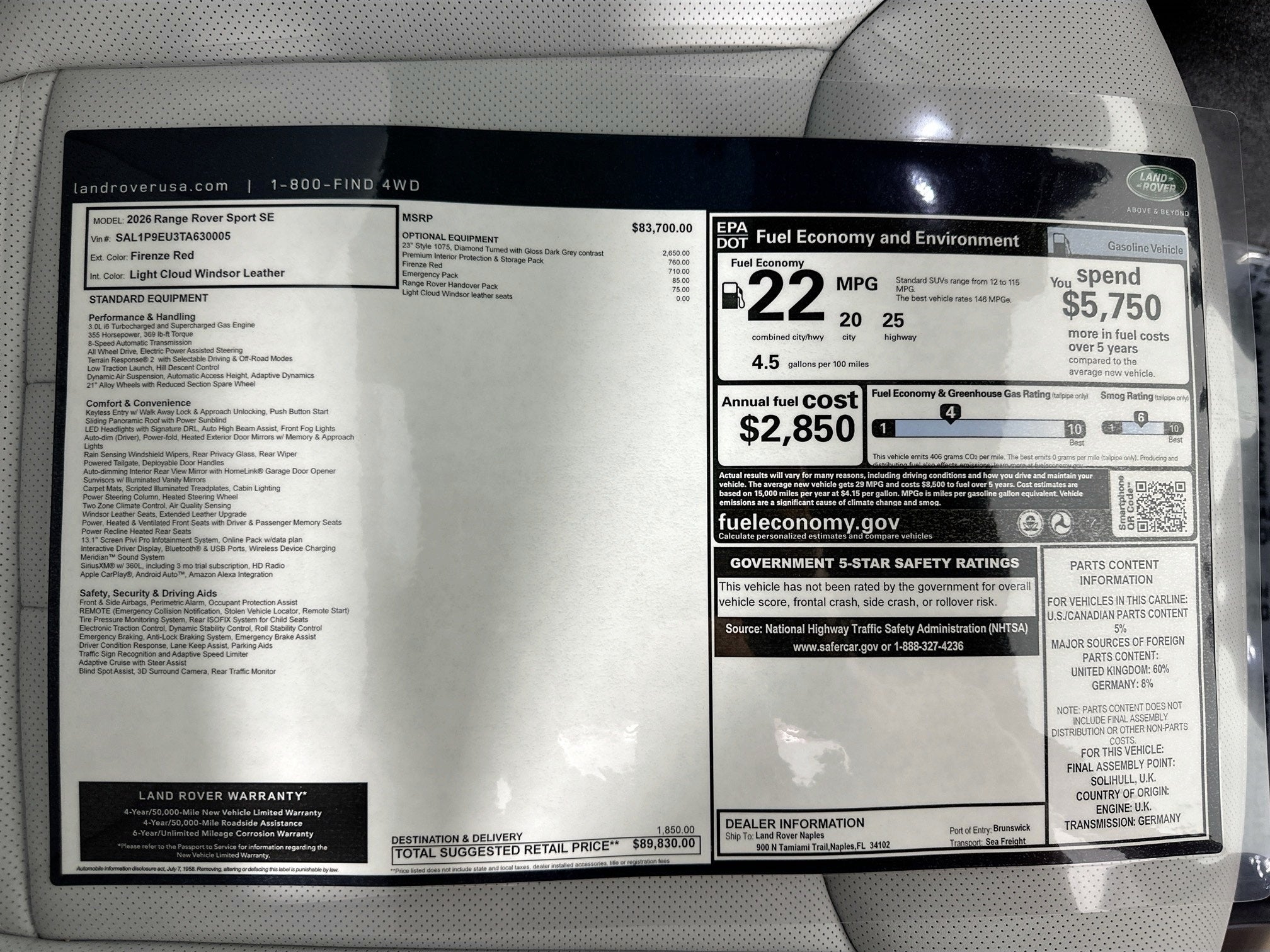 2026 Land Rover Range Rover Sport SE