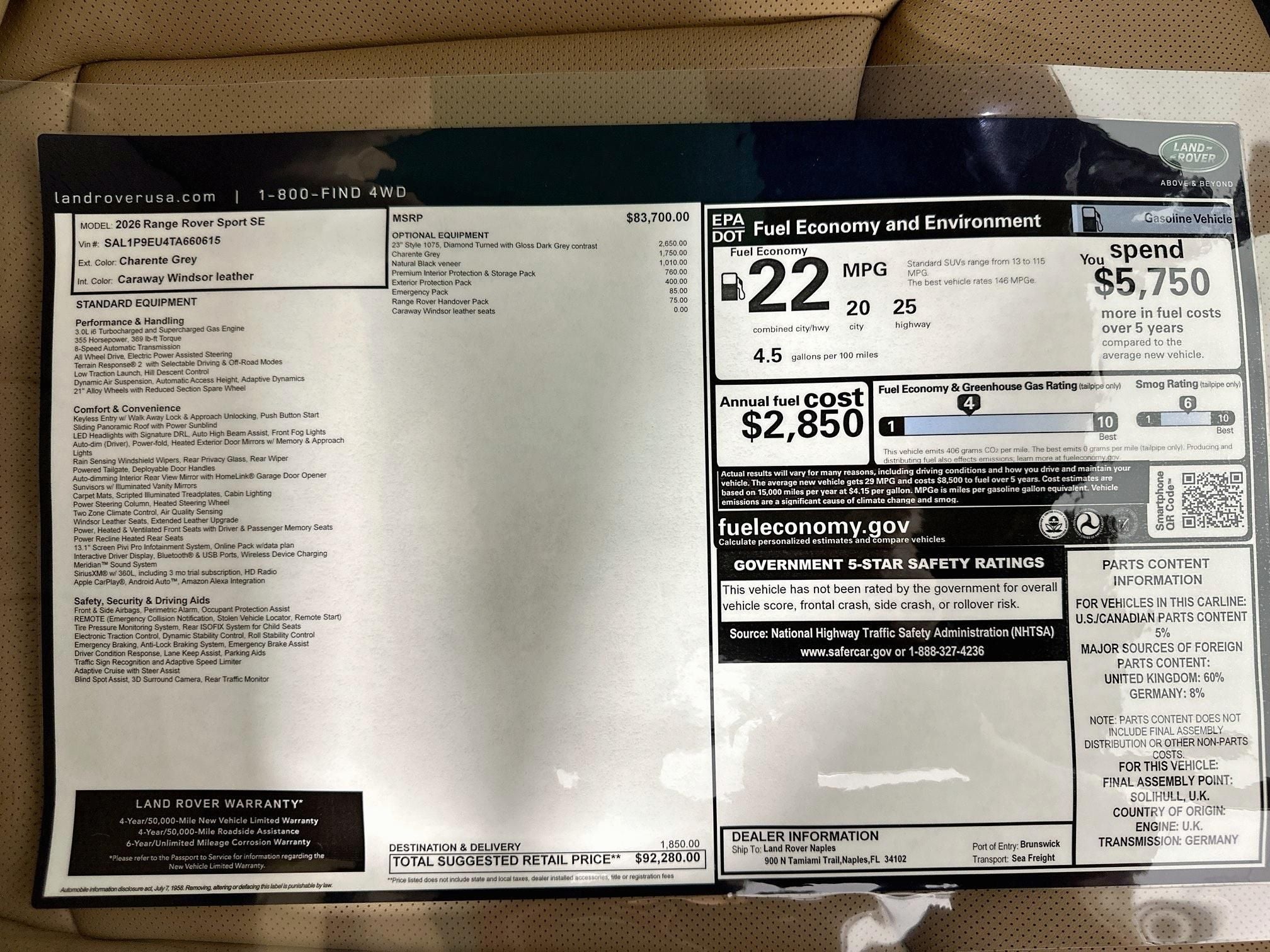 2026 Land Rover Range Rover Sport SE