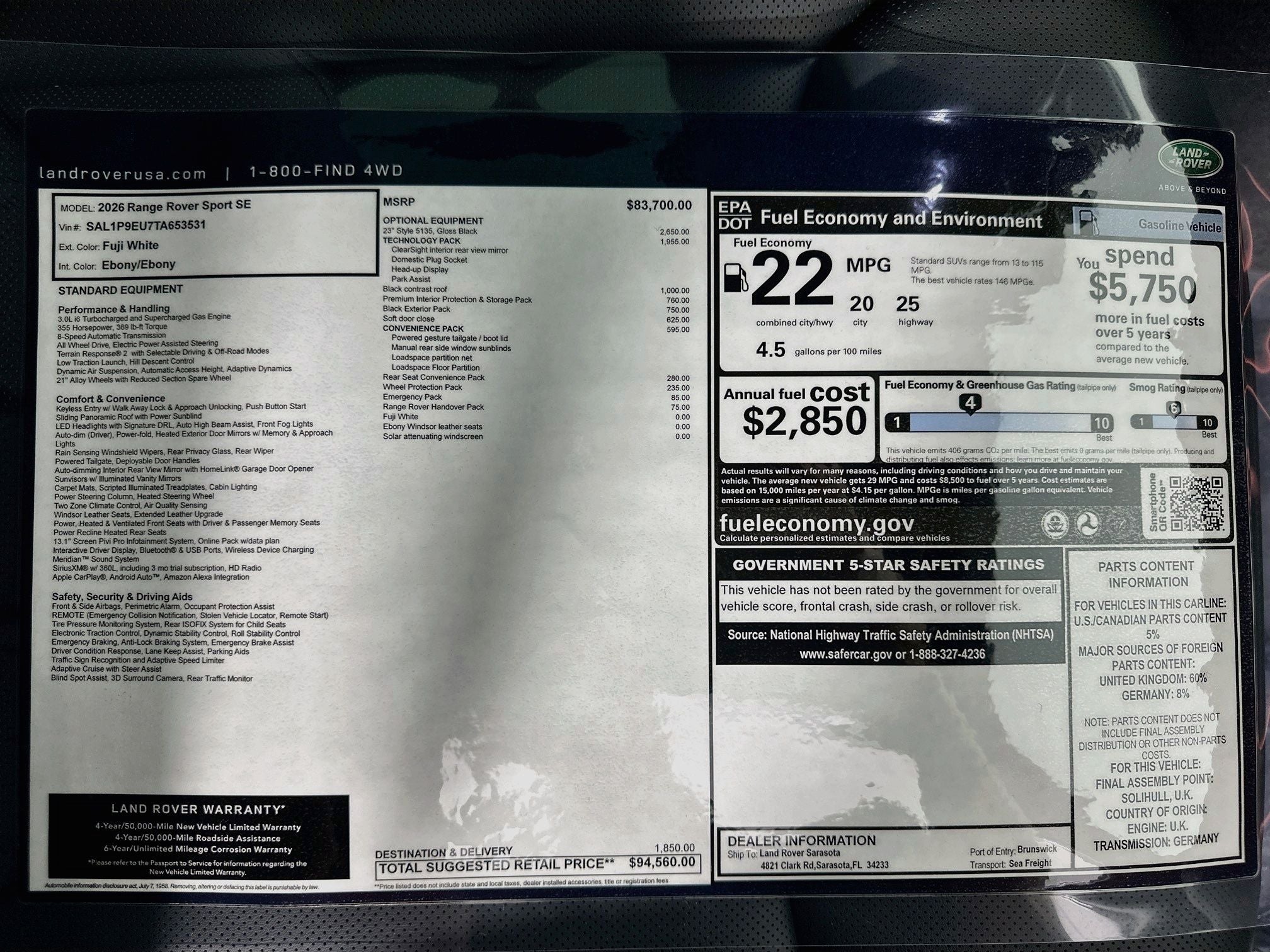 2026 Land Rover Range Rover Sport SE