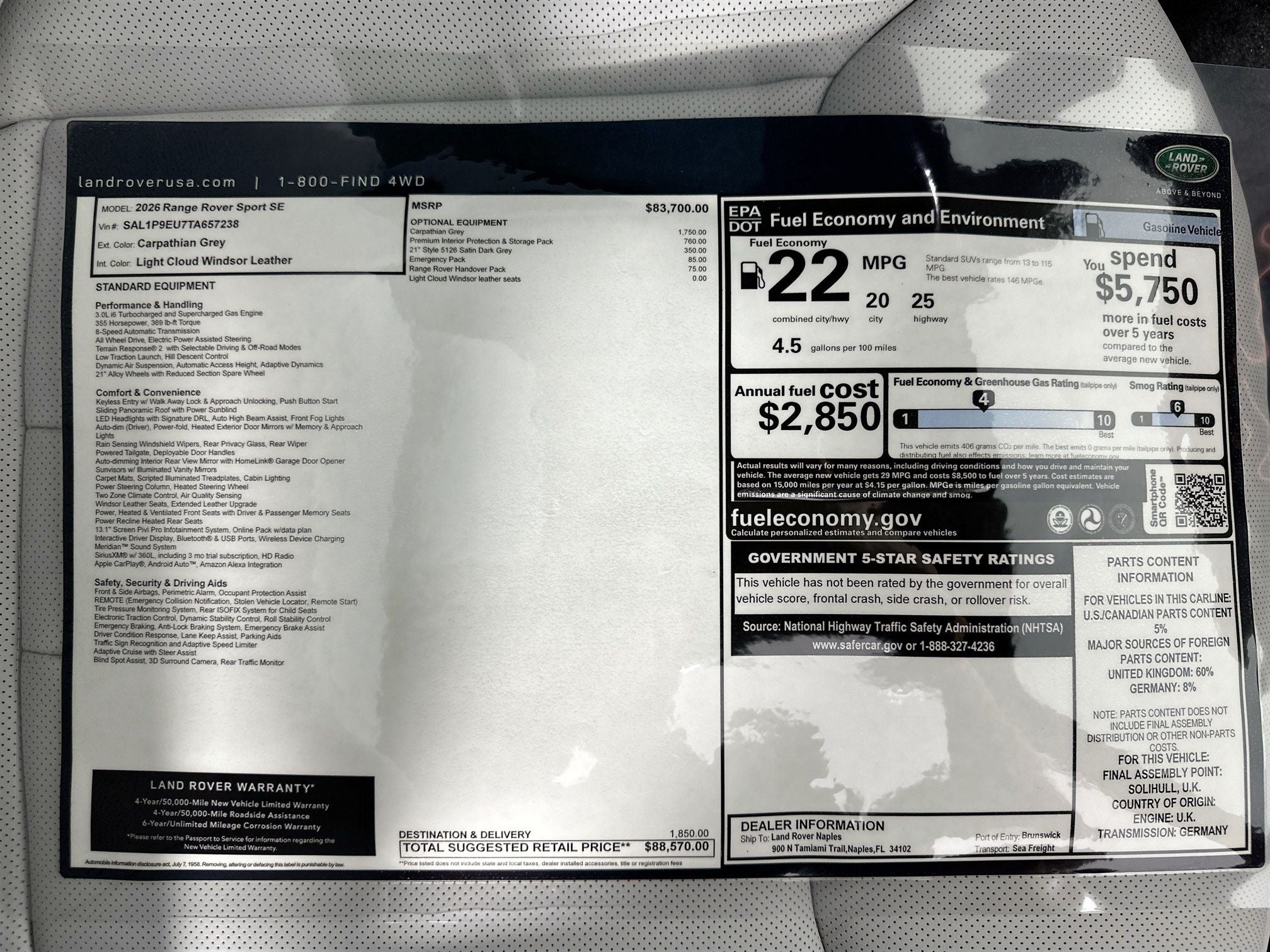 2026 Land Rover Range Rover Sport SE