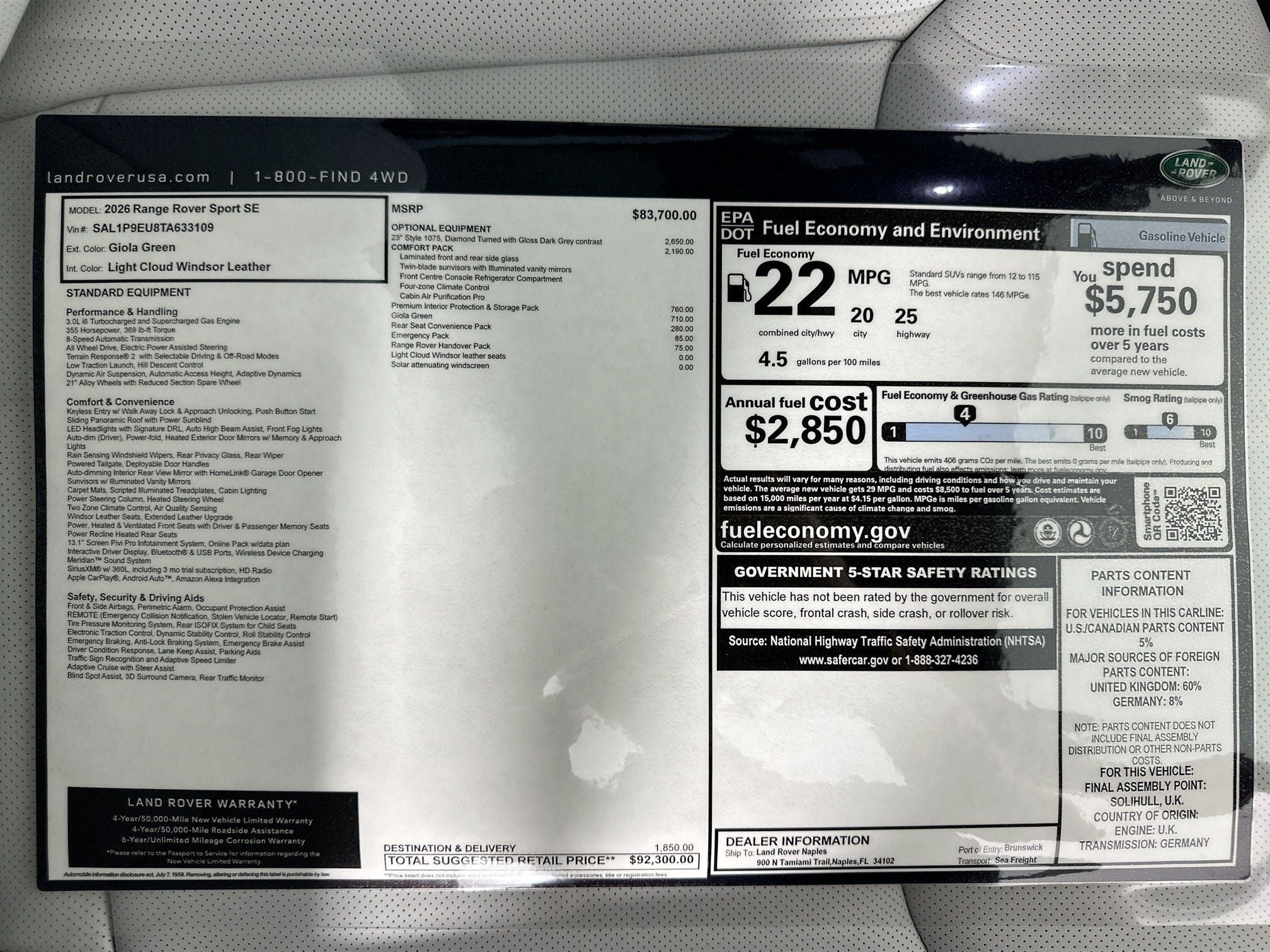 2026 Land Rover Range Rover Sport SE