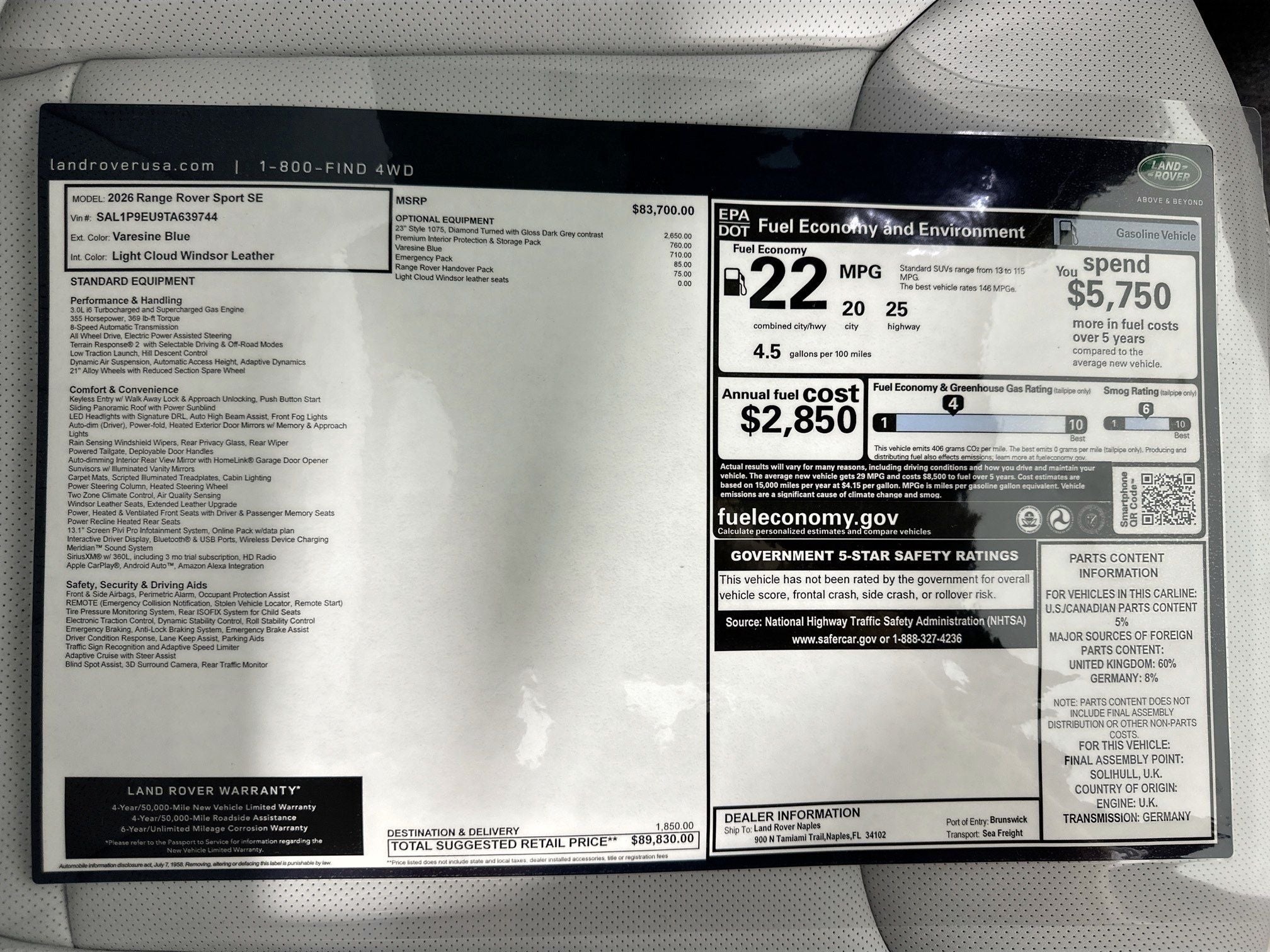 2026 Land Rover Range Rover Sport SE