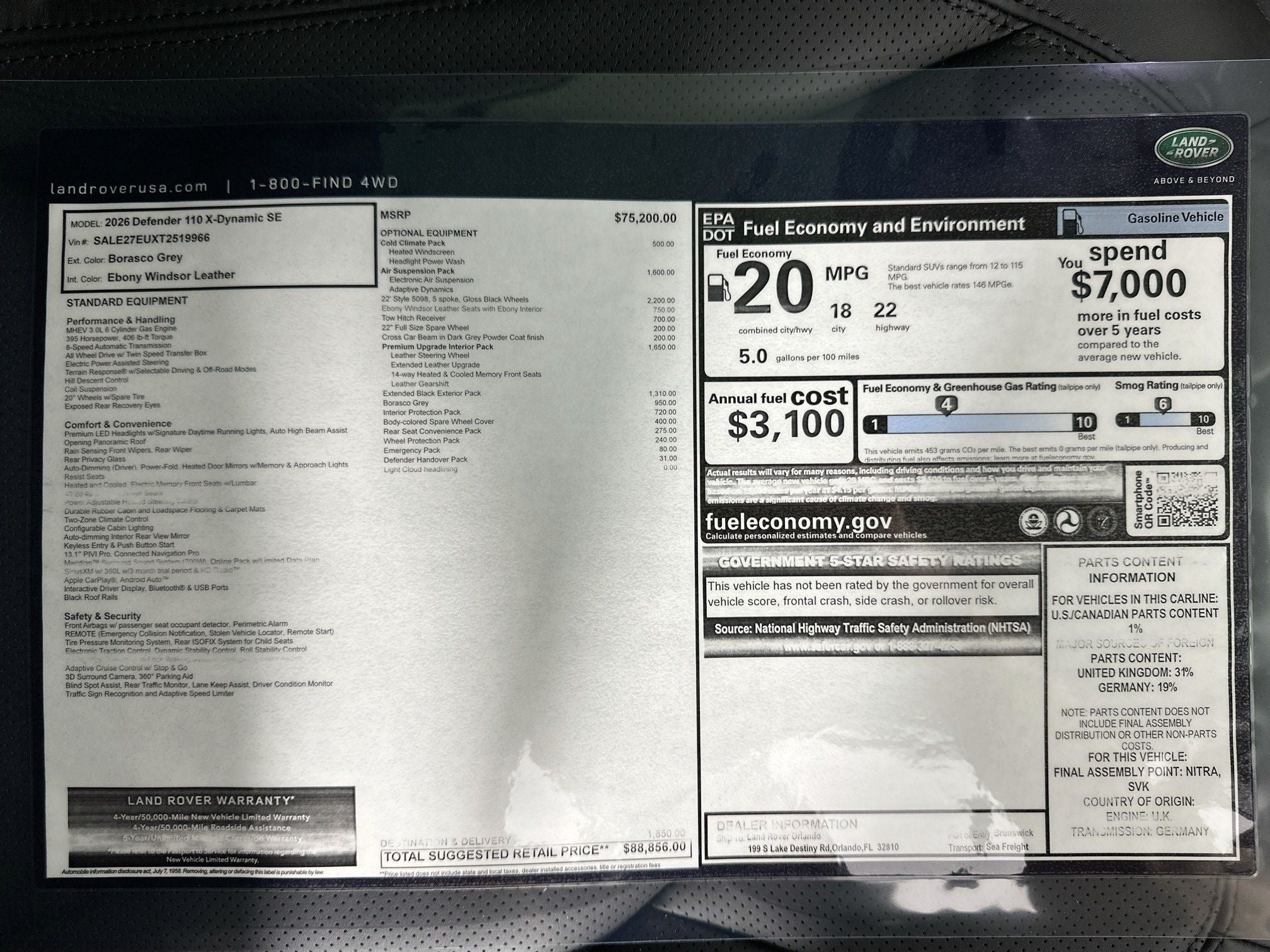 2026 Land Rover Defender 110 X-Dynamic SE