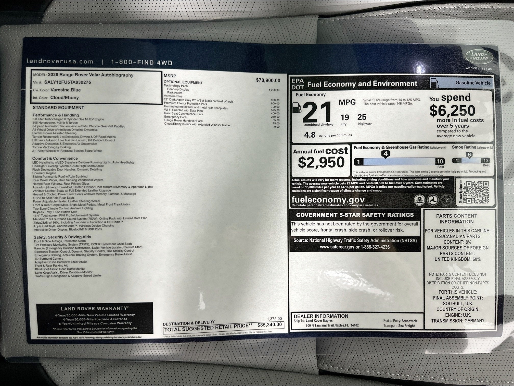 2026 Land Rover Range Rover Velar Autobiography