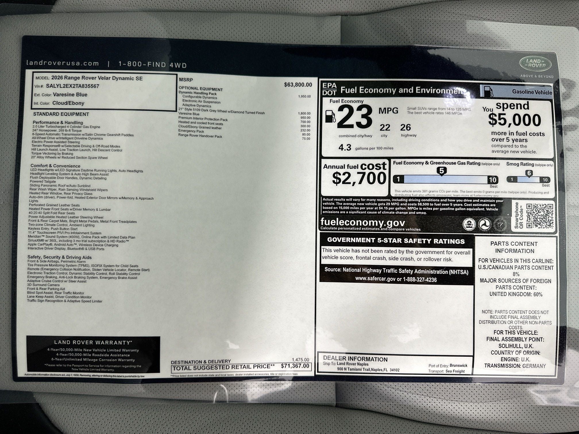 2026 Land Rover Range Rover Velar Dynamic SE
