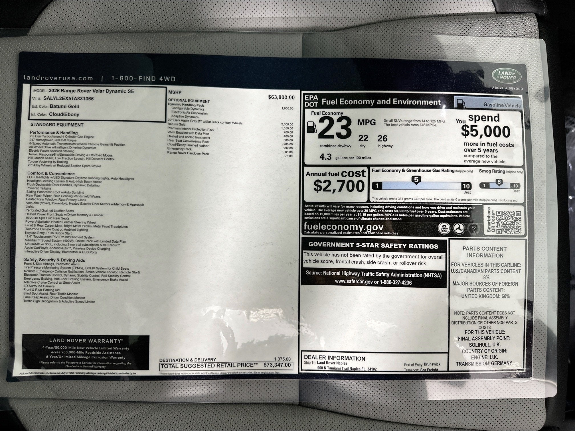 2026 Land Rover Range Rover Velar Dynamic SE