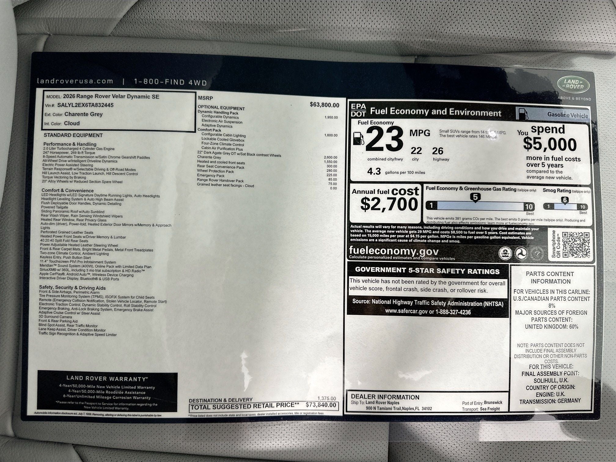 2026 Land Rover Range Rover Velar Dynamic SE