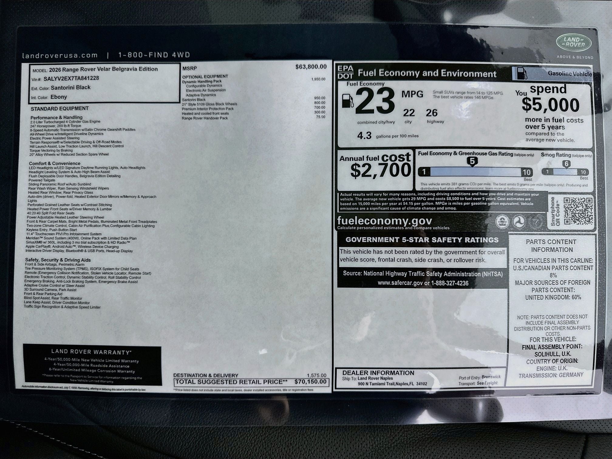 2026 Land Rover Range Rover Velar P250 Base