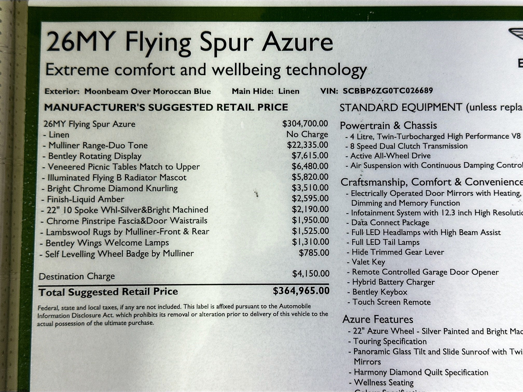 2026 Bentley Flying Spur Azure