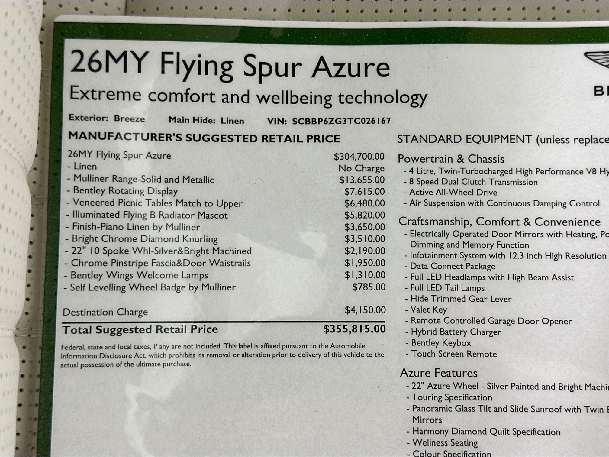 2026 Bentley Flying Spur Azure