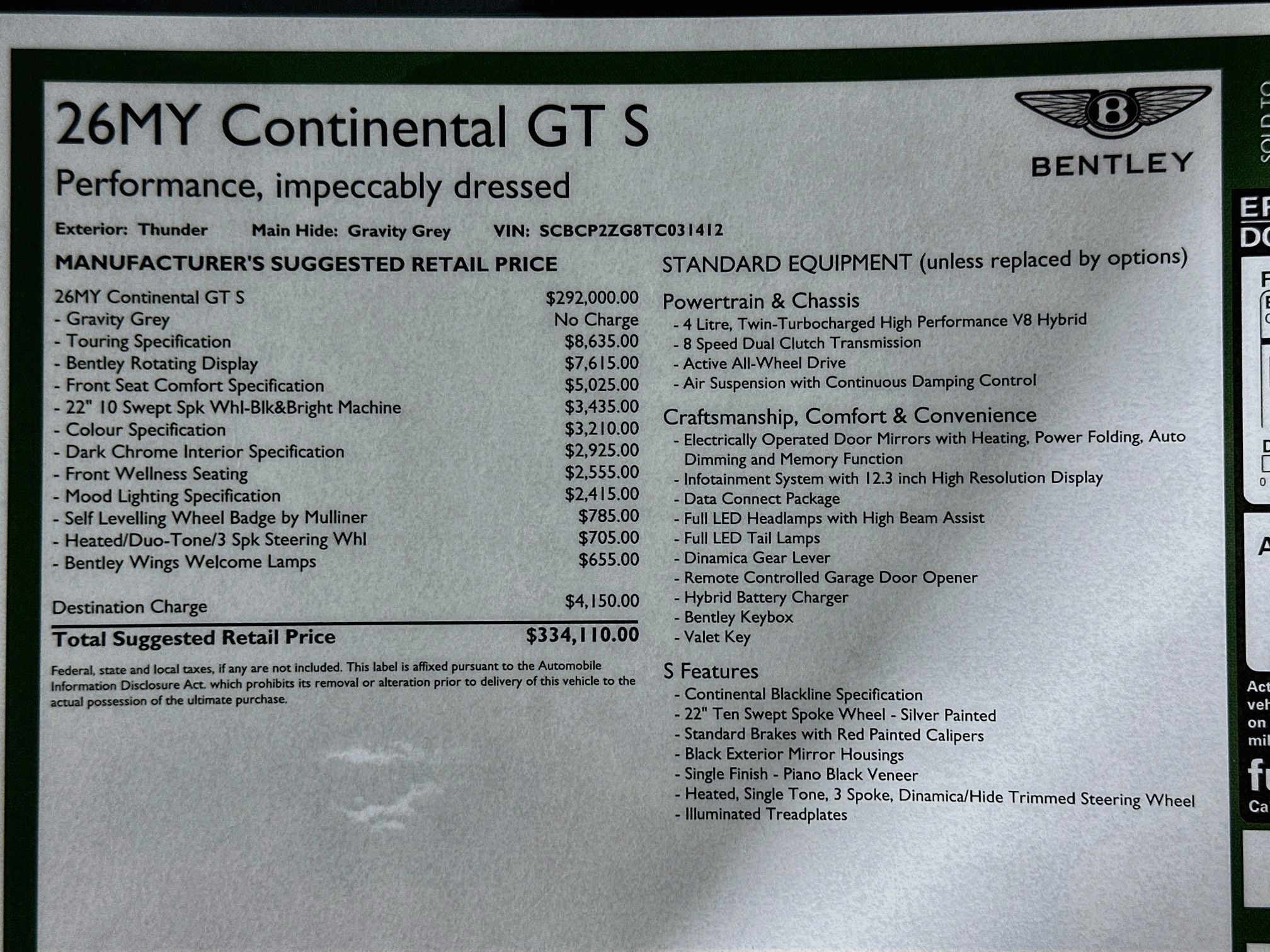 2026 Bentley Continental GT S