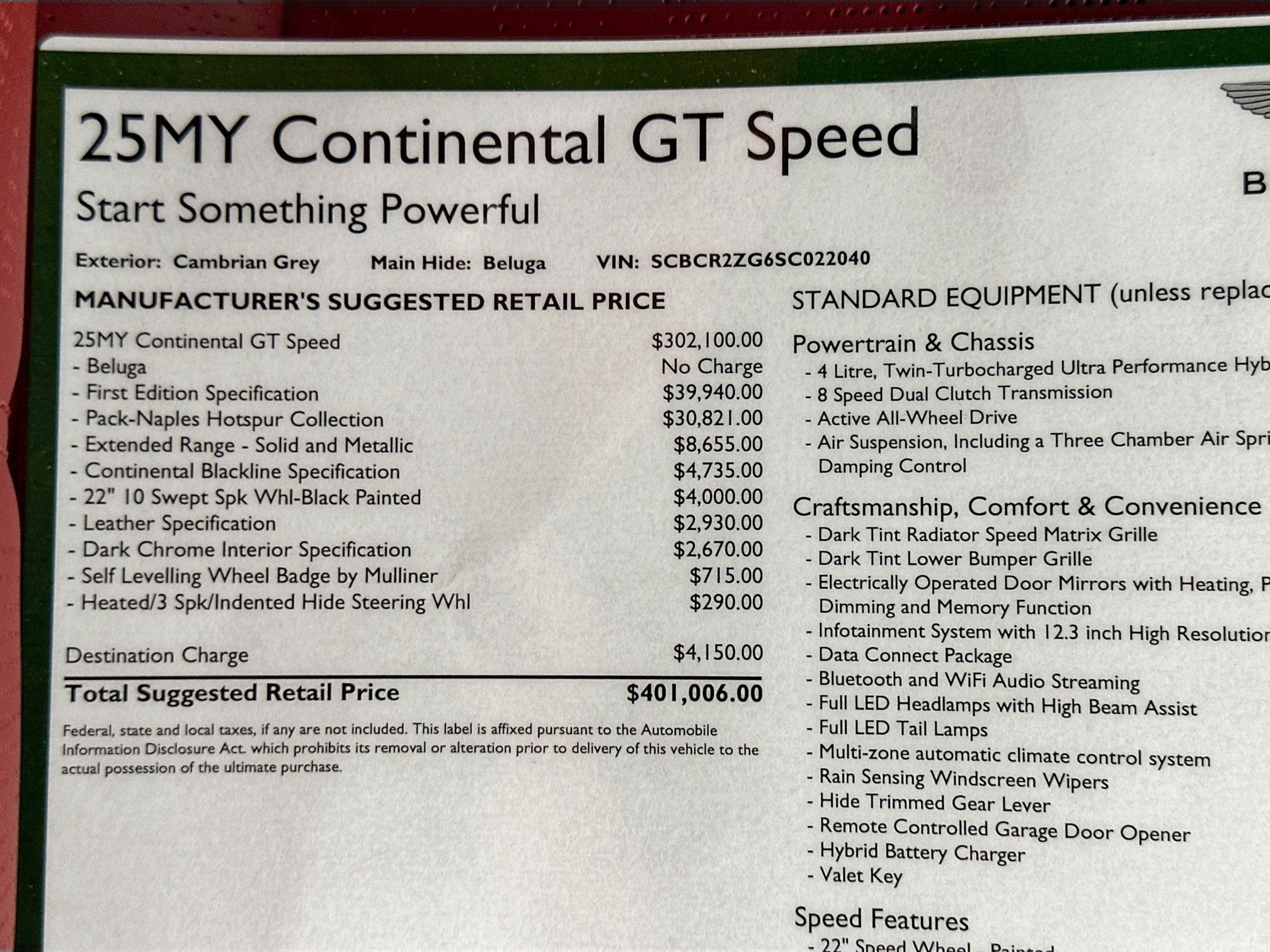 2025 Bentley Continental GT Naples Edition