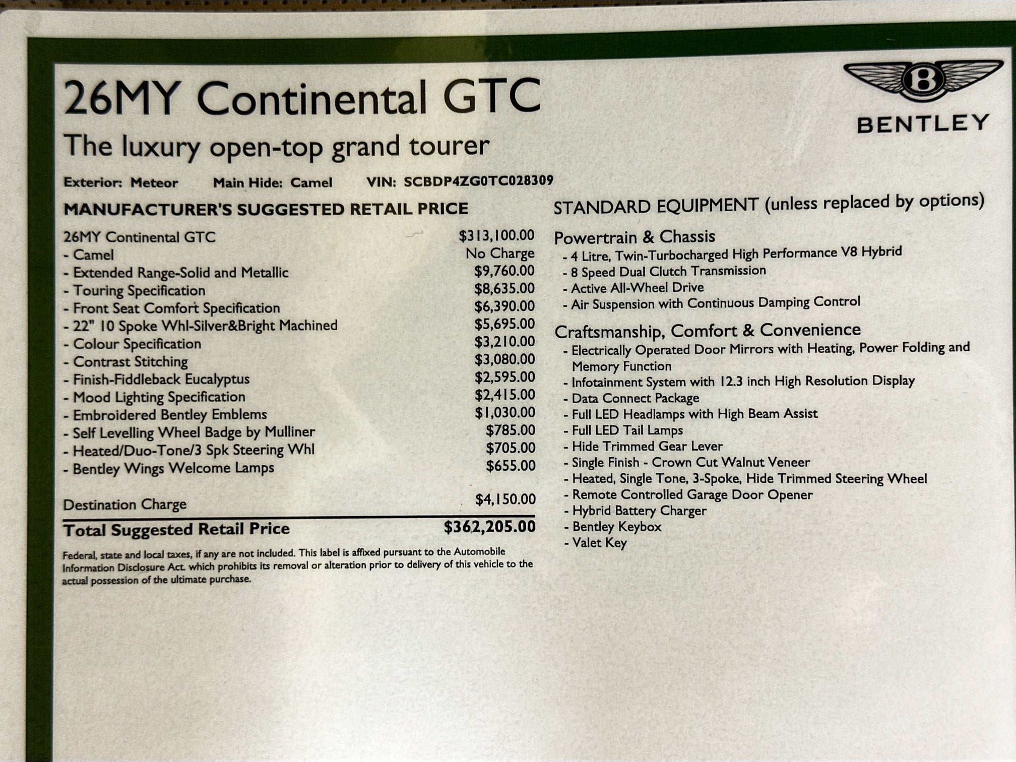 2026 Bentley Continental GTC Base