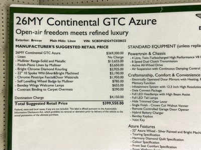 2026 Bentley Continental GTC Azure