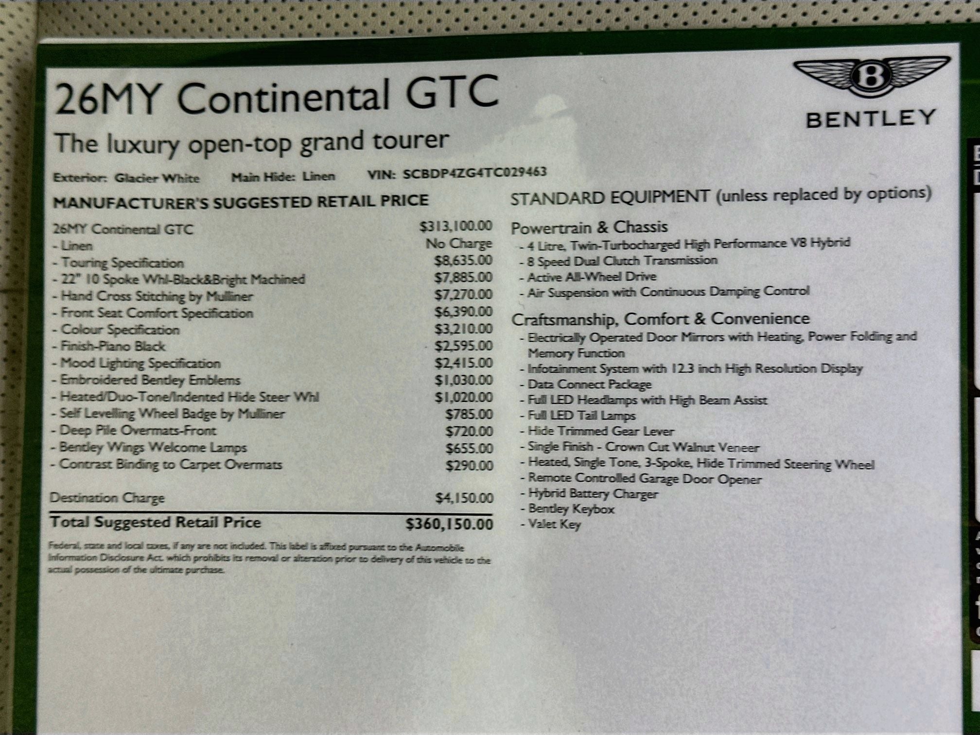 2026 Bentley Continental GTC Base