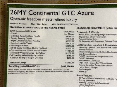 2026 Bentley Continental GTC Azure