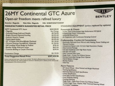 2026 Bentley Continental GTC Azure