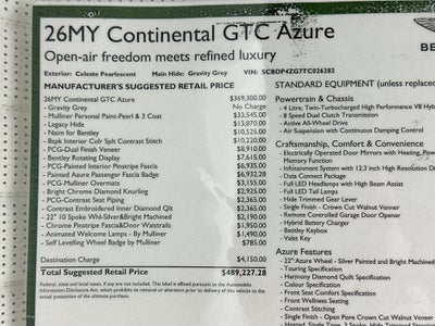 2026 Bentley Continental GTC Azure