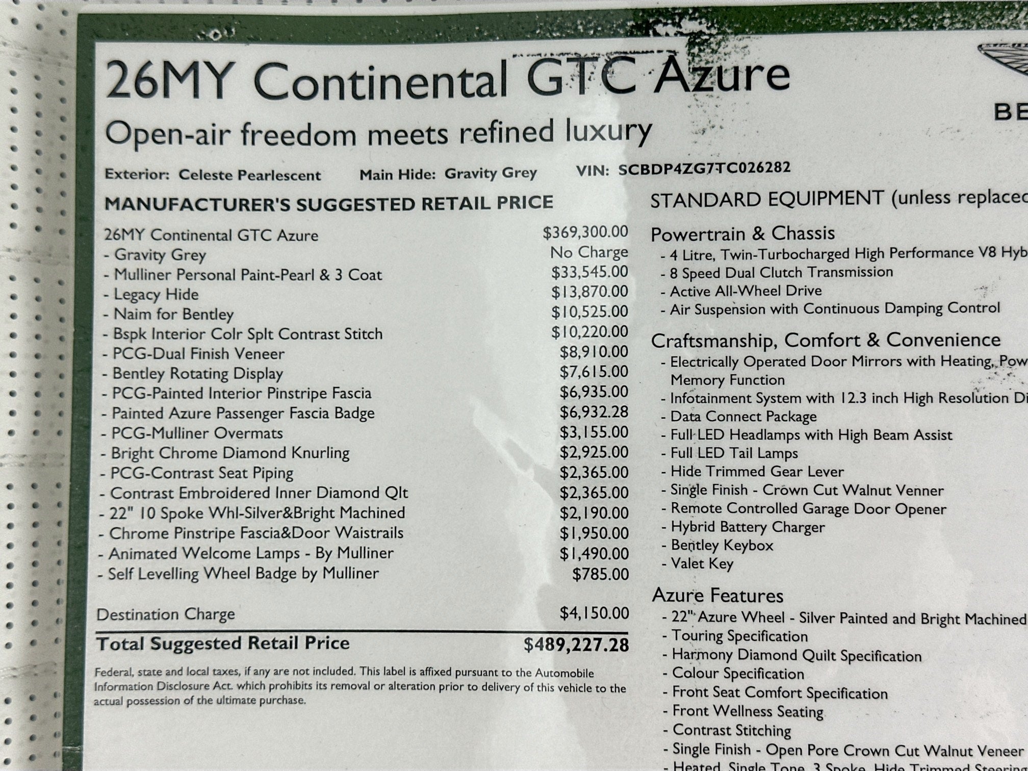 2026 Bentley Continental GTC Azure