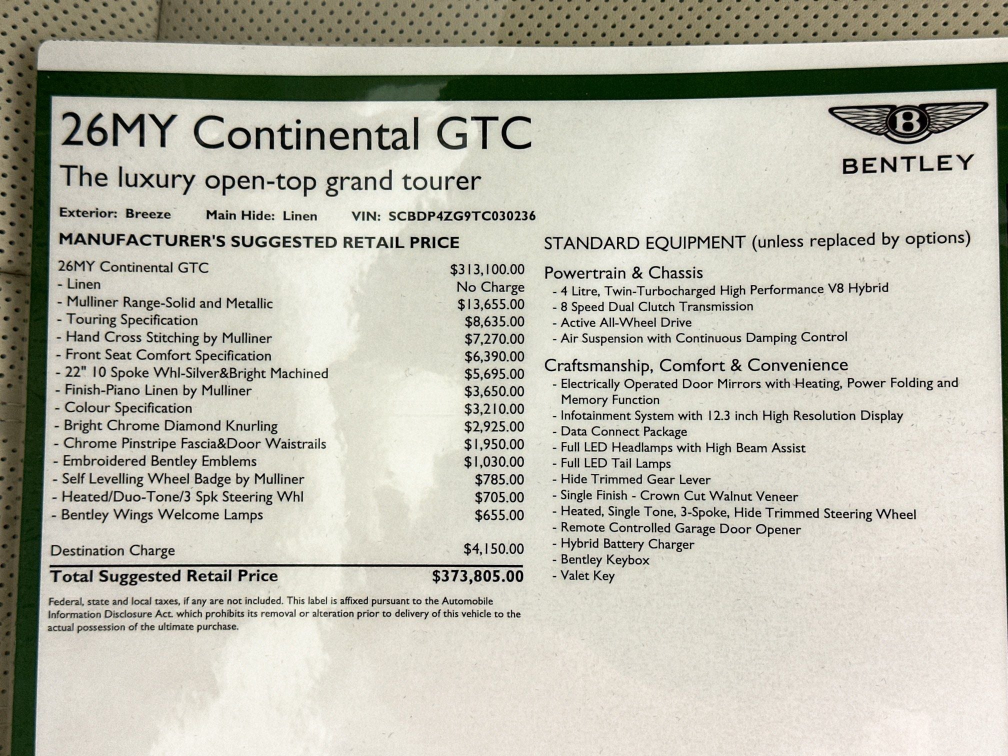 2026 Bentley Continental GTC Base