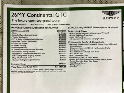 2026 Bentley Continental GTC Base