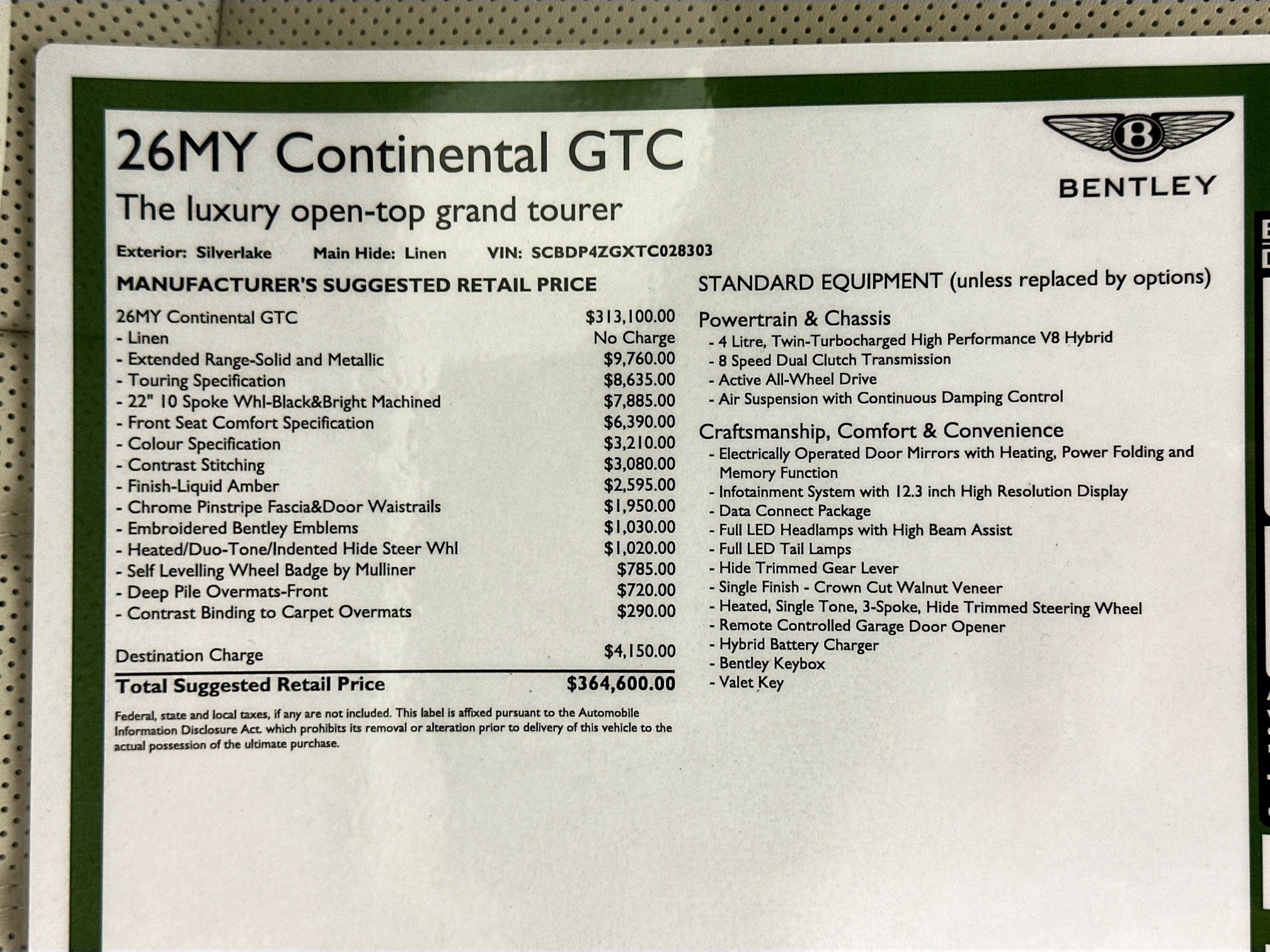 2026 Bentley Continental GTC Base