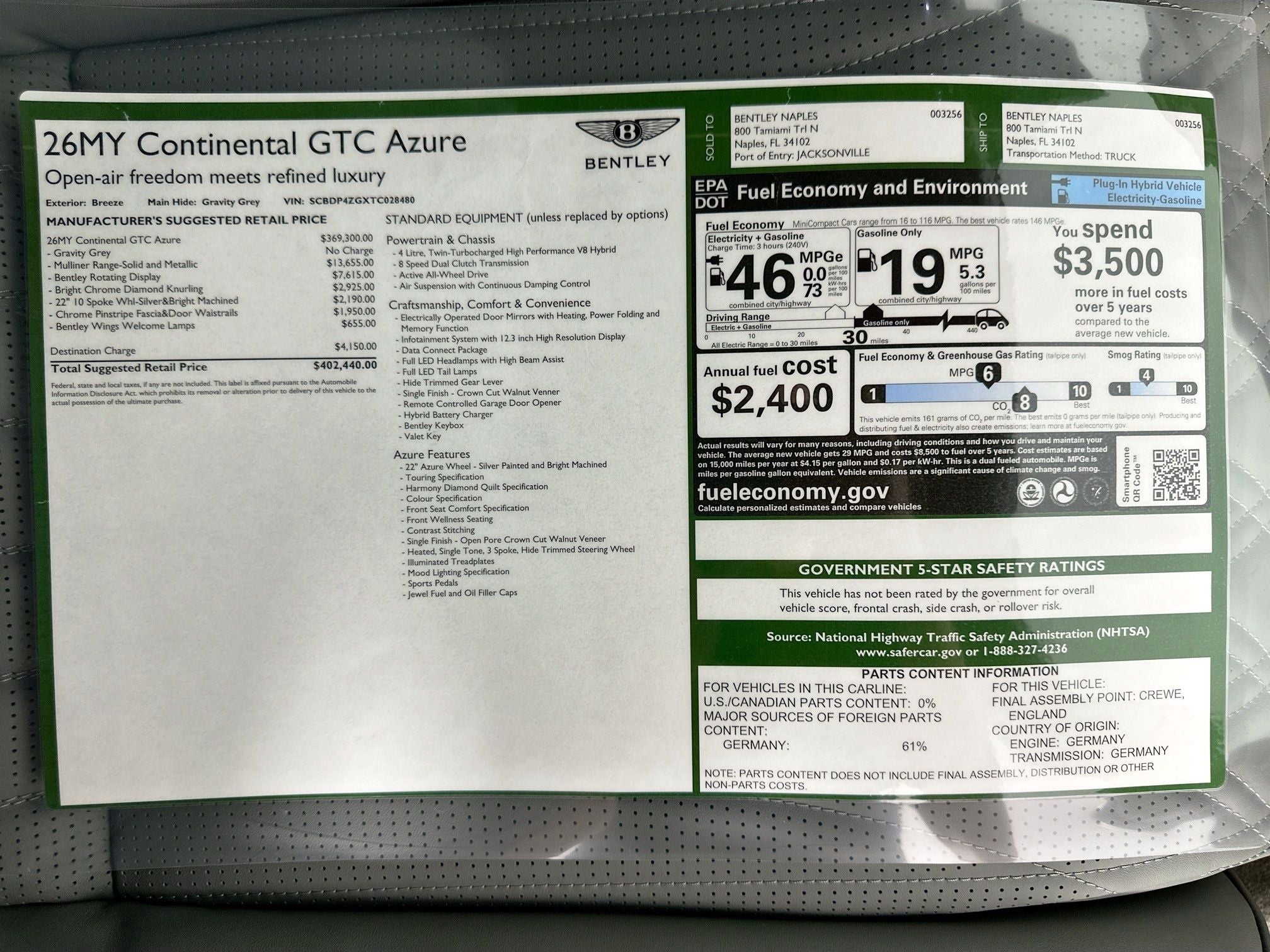 2026 Bentley Continental GTC Azure