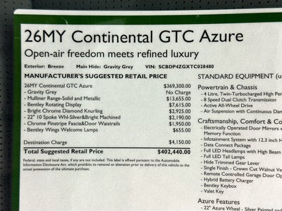 2026 Bentley Continental GTC Azure