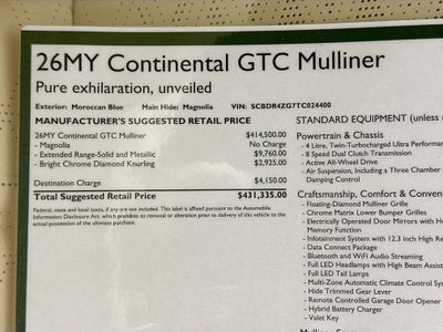 2026 Bentley Continental GTC Mulliner