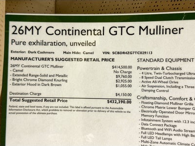 2026 Bentley Continental GTC Mulliner