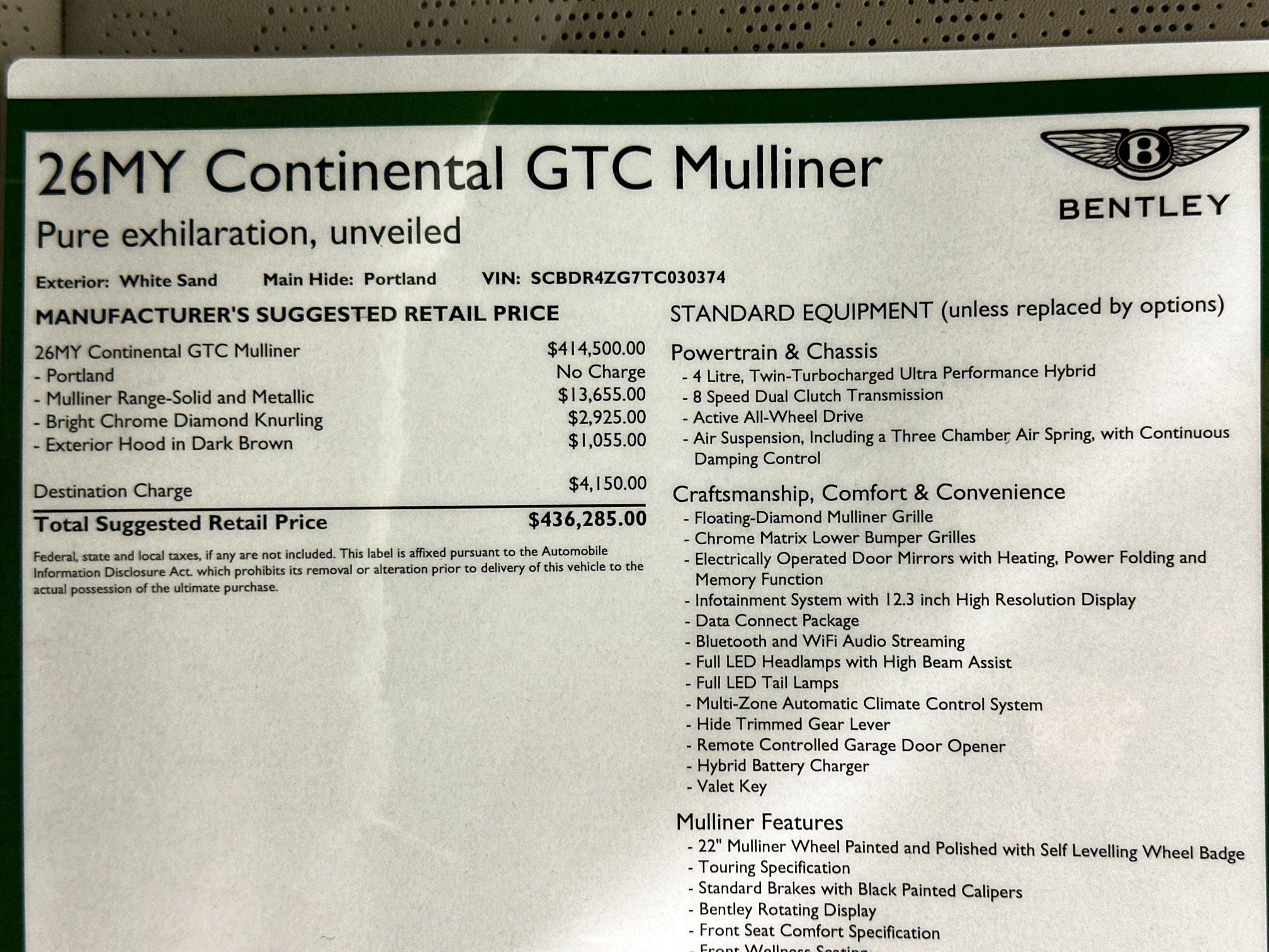 2026 Bentley Continental GTC Mulliner