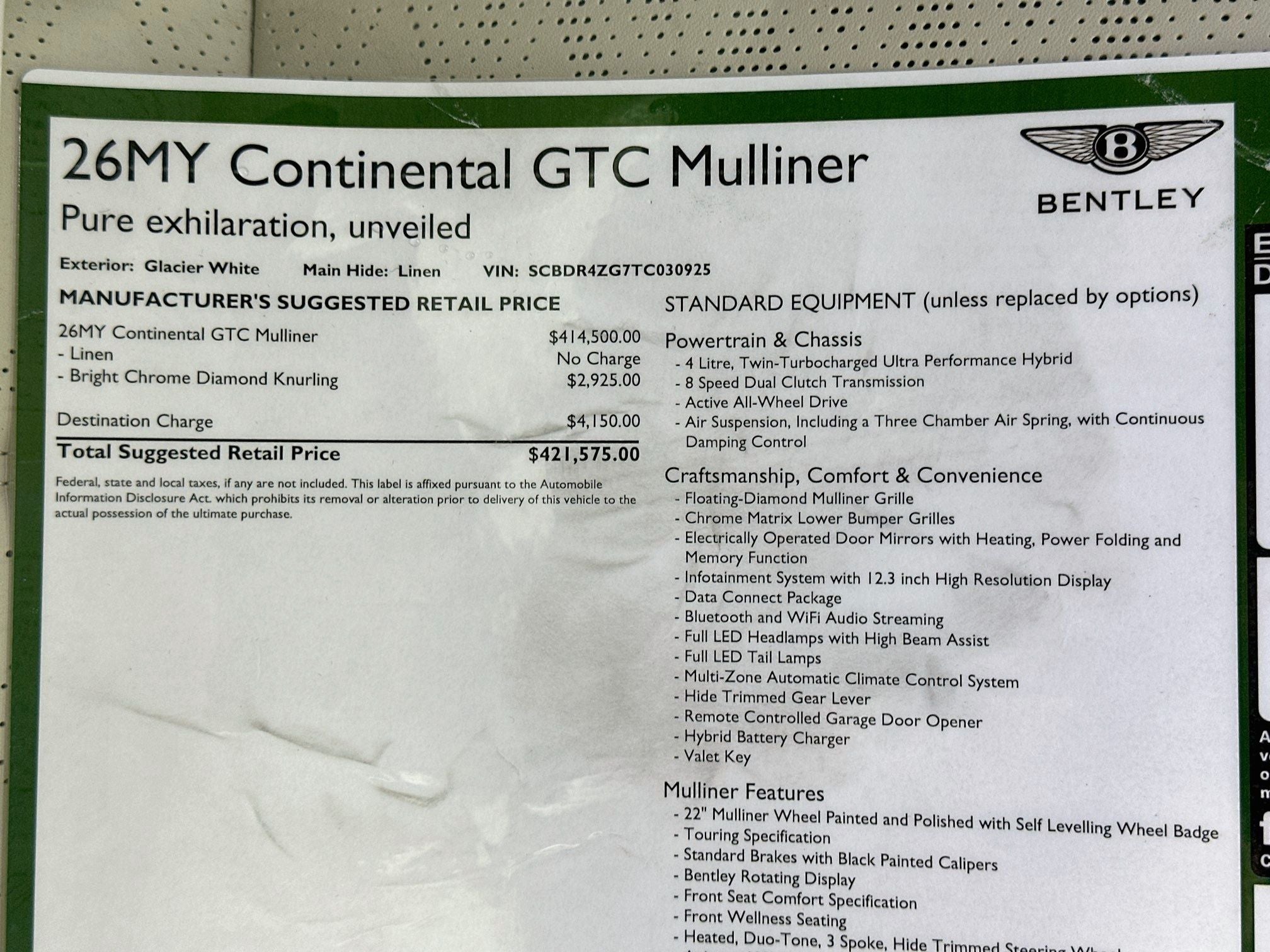 2026 Bentley Continental GTC Mulliner