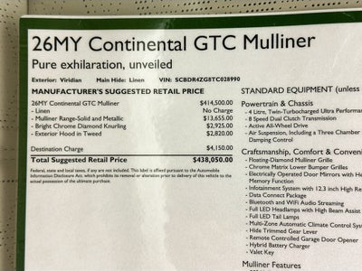 2026 Bentley Continental GTC Mulliner