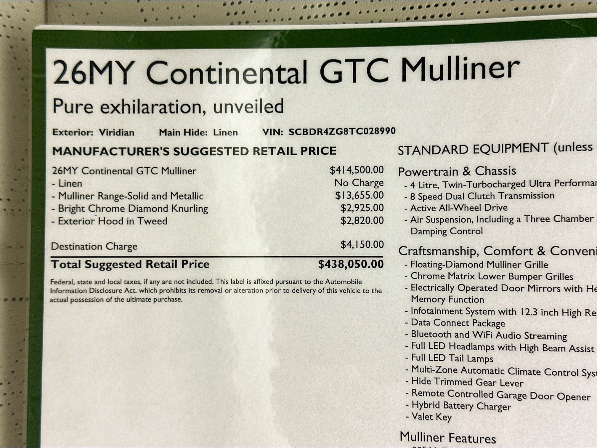 2026 Bentley Continental GTC Mulliner