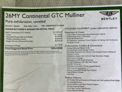 2026 Bentley Continental GTC Mulliner