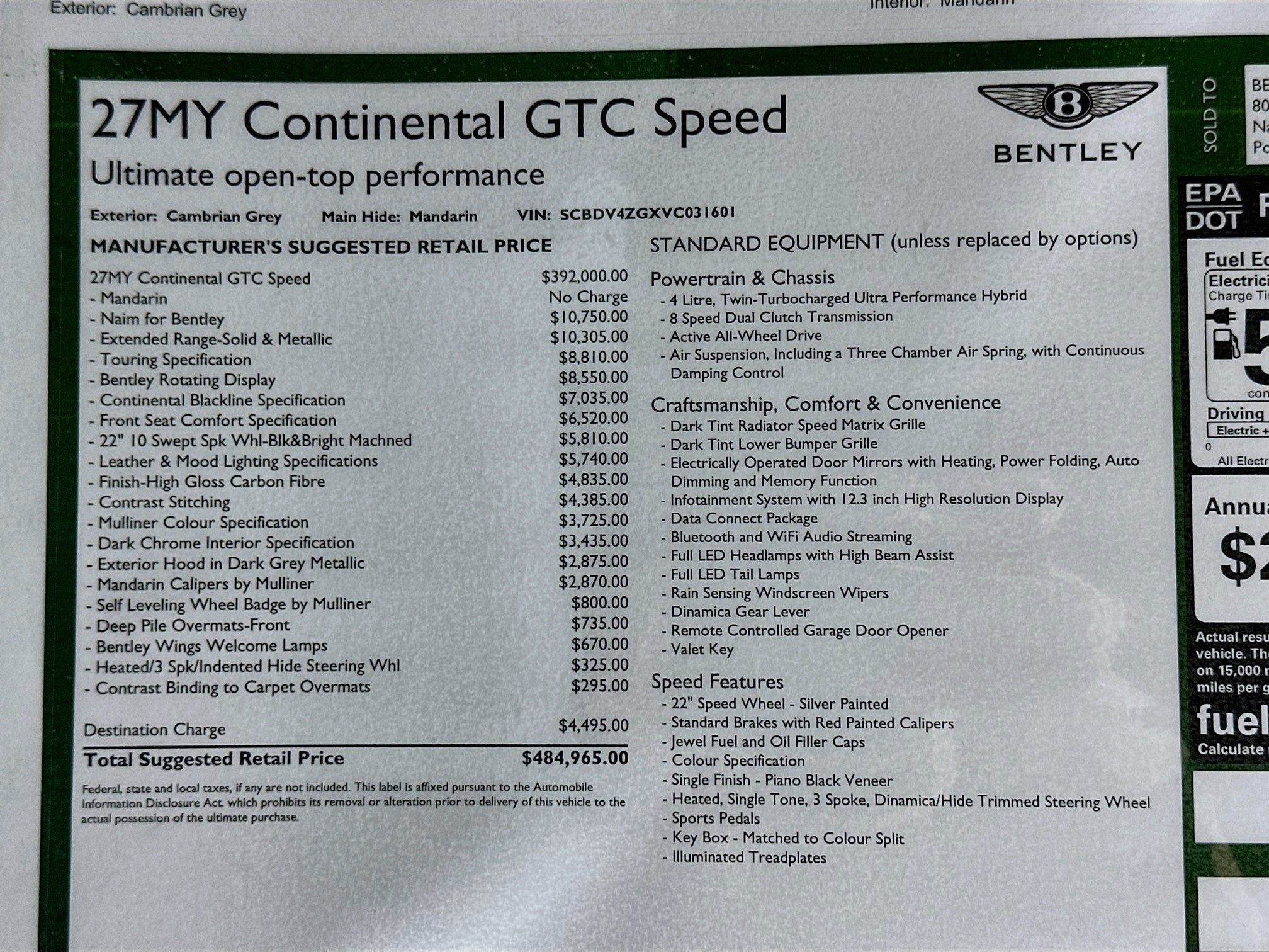 2027 Bentley Continental GTC Speed