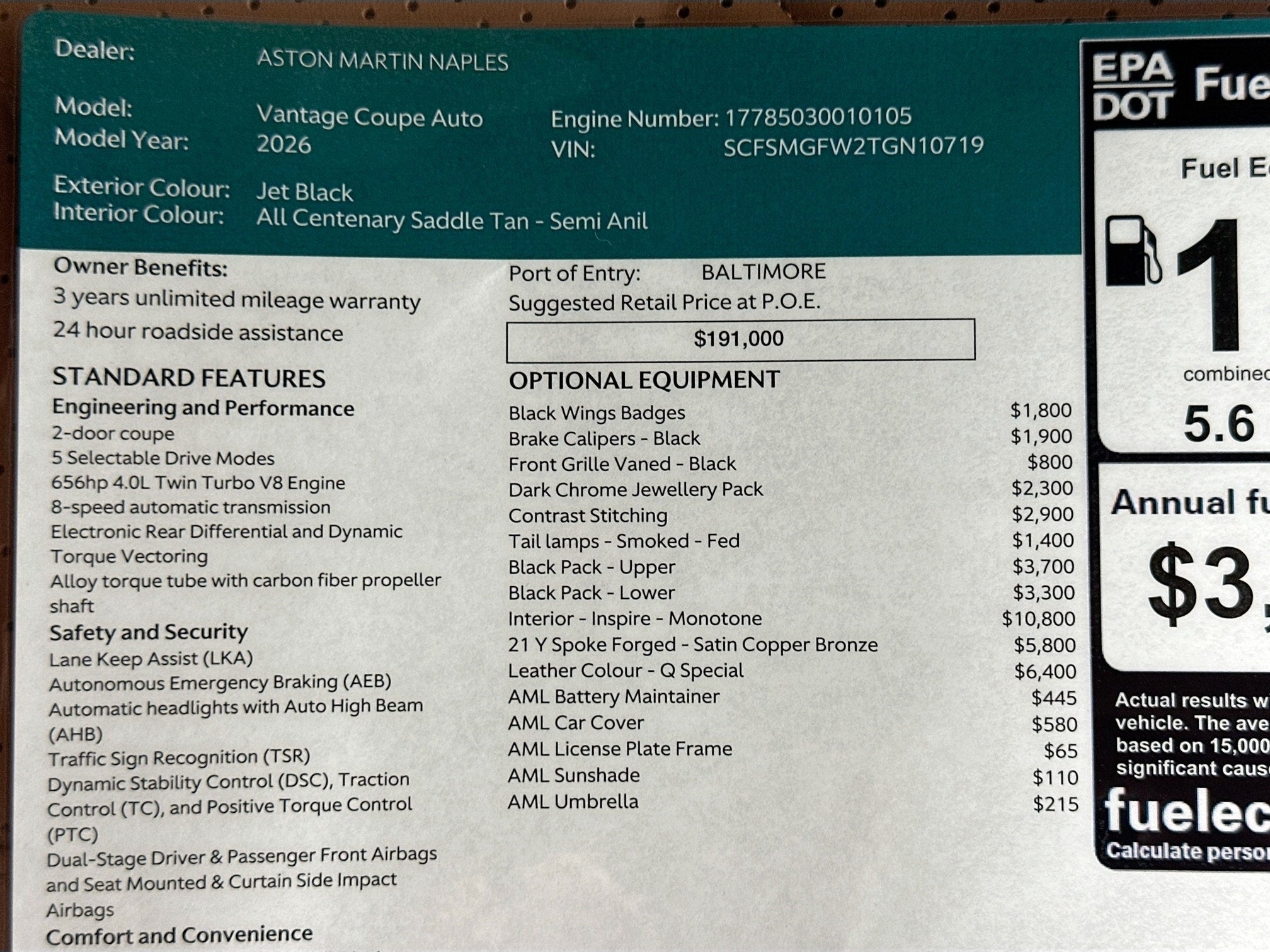 2026 Aston Martin Vantage Coupe