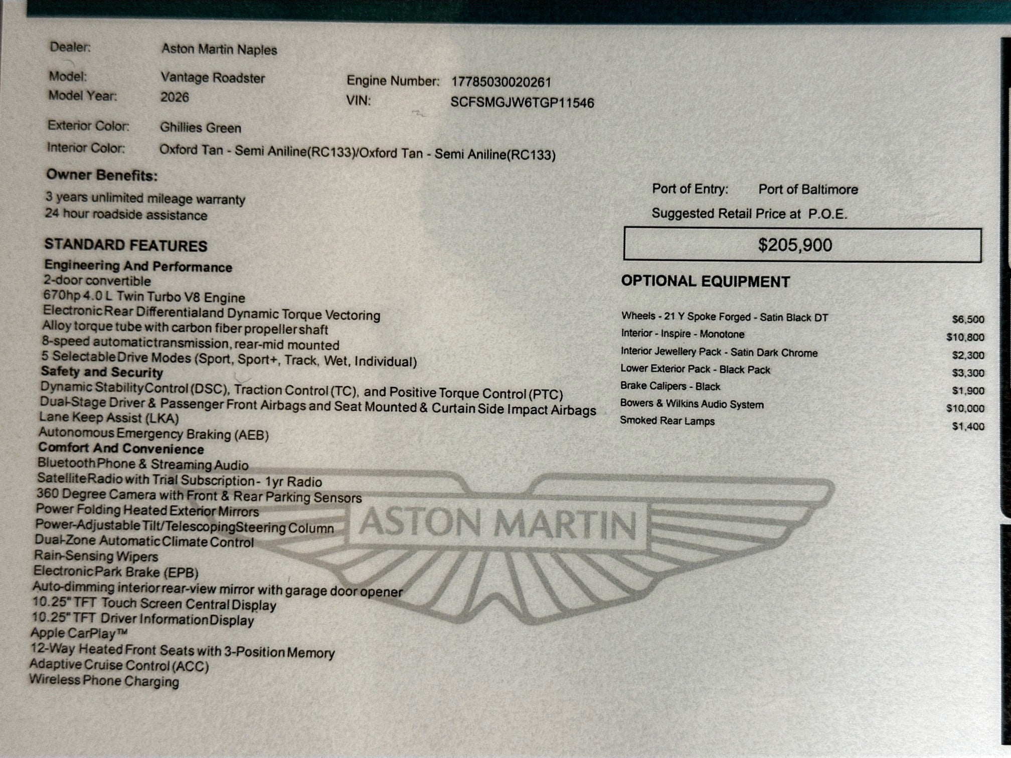 2026 Aston Martin Vantage Roadster