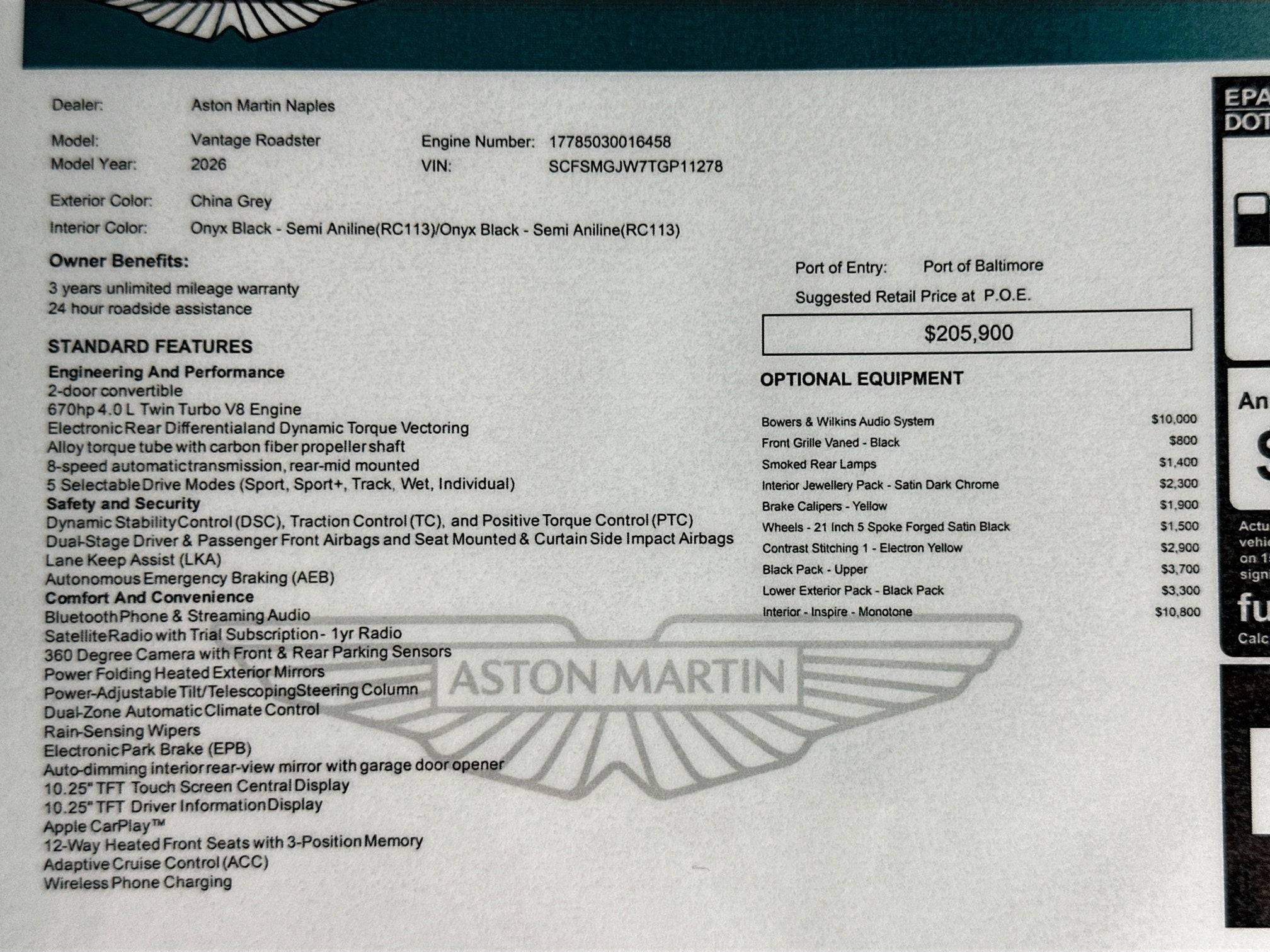 2026 Aston Martin Vantage Roadster