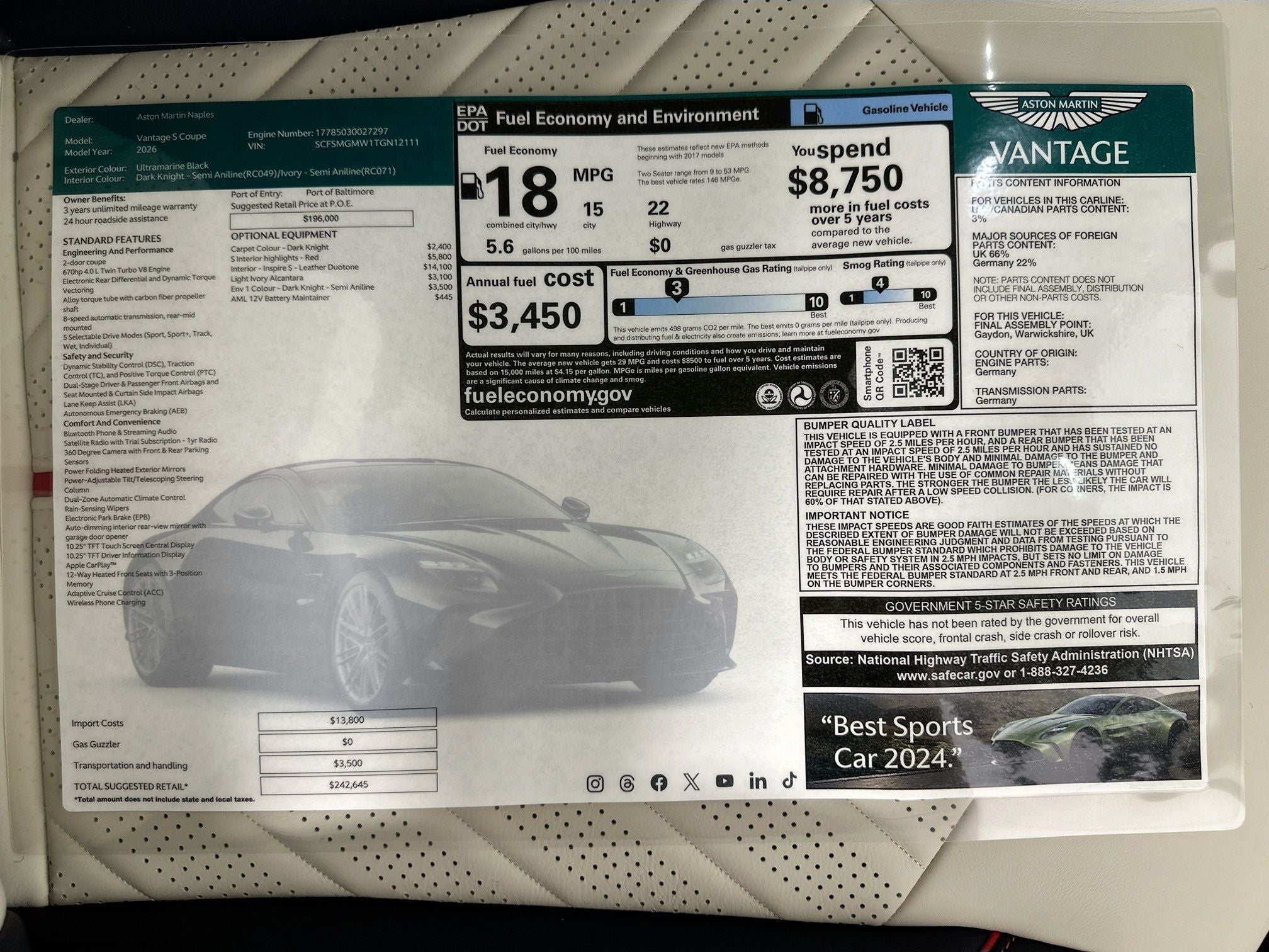 2026 Aston Martin Vantage S