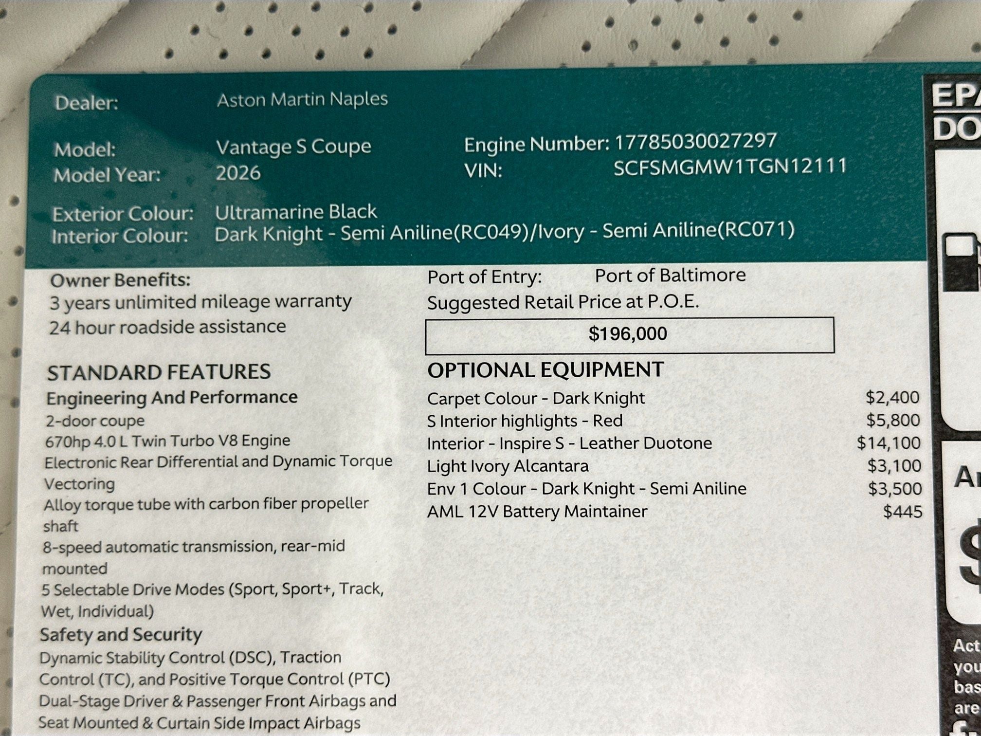 2026 Aston Martin Vantage S