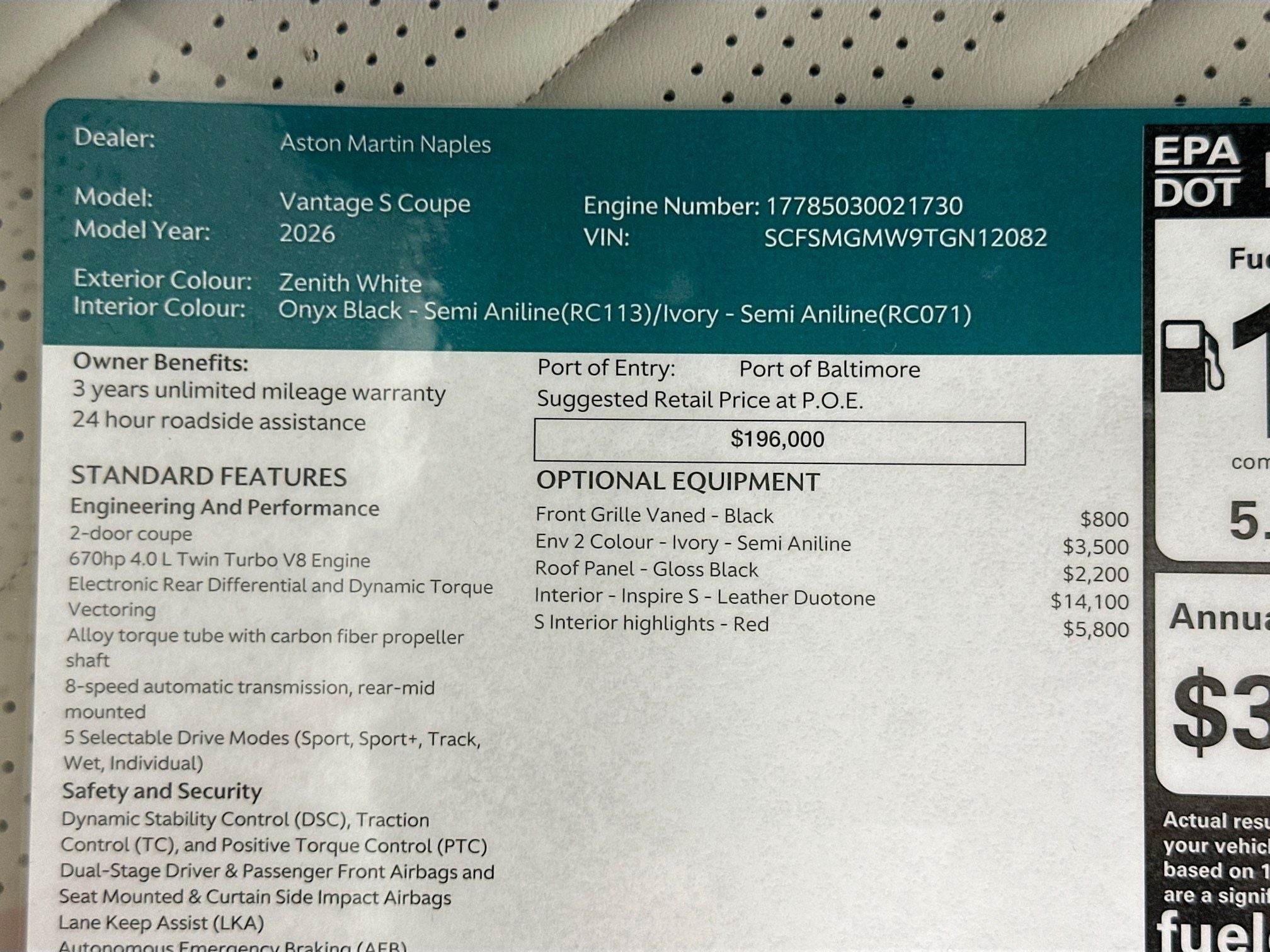 2026 Aston Martin Vantage S